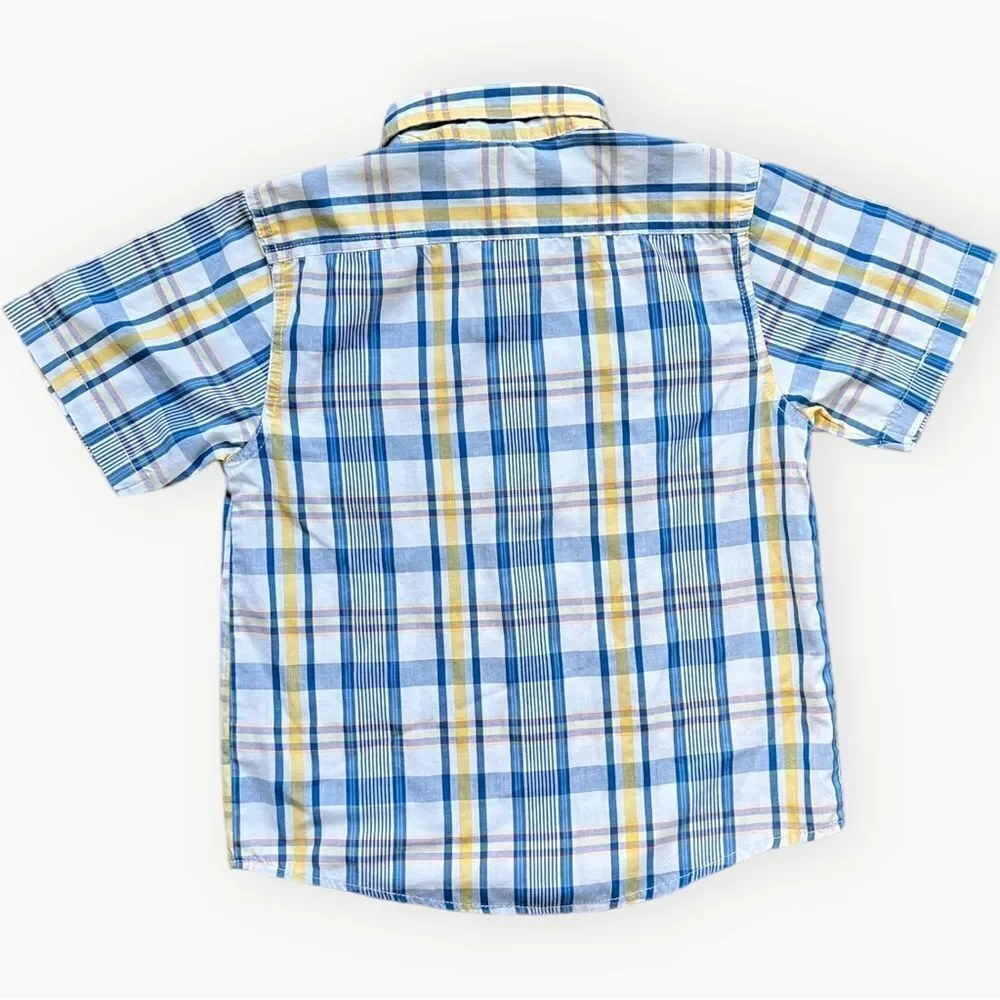 U.S. Polo Assn. Boys Kids Short Sleeve Blue Plaid Button Up Collared Shirt. 7.